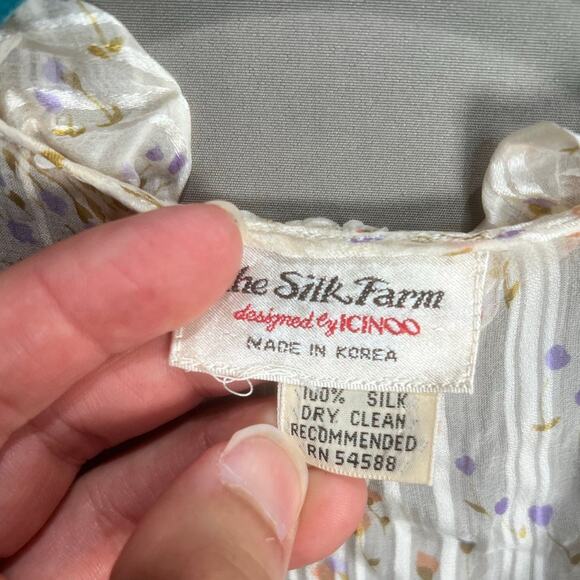 VTG “The Silk Farm” Designed By Incinoo Cream 100% Silk Midi Sheer Dress Sz L - Picture 3 of 14